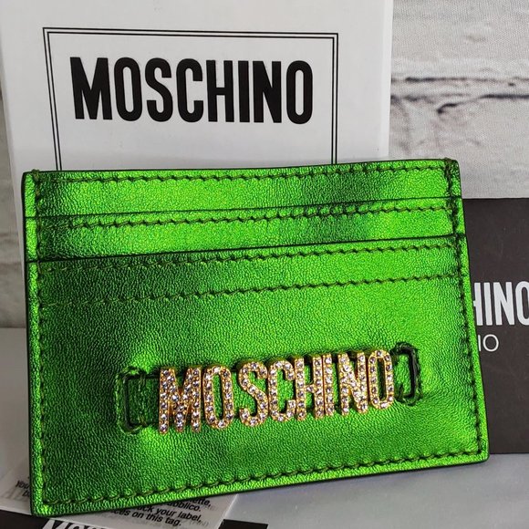 'MOSCHINO' LEATHER 'CASINO KRYSTAL' RAISED BLING LOGO FRONT FOILED CARD CASE - Picture 7 of 16